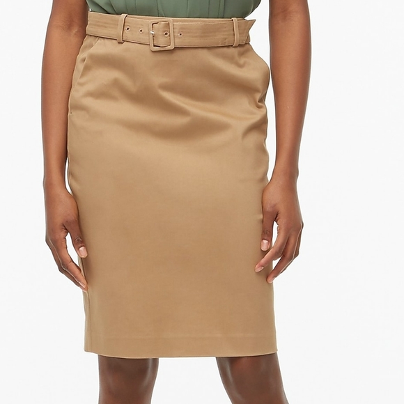 New! J. Crew Sateen Belted Pencil Skirt Camel - Picture 2 of 4